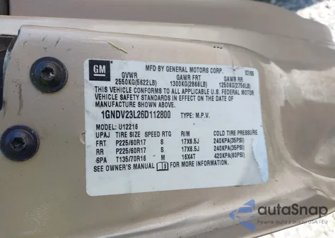 2006 Chevrolet Uplander Ls z USA, uszkodzony, nr VIN 1GNDV23L26D112800